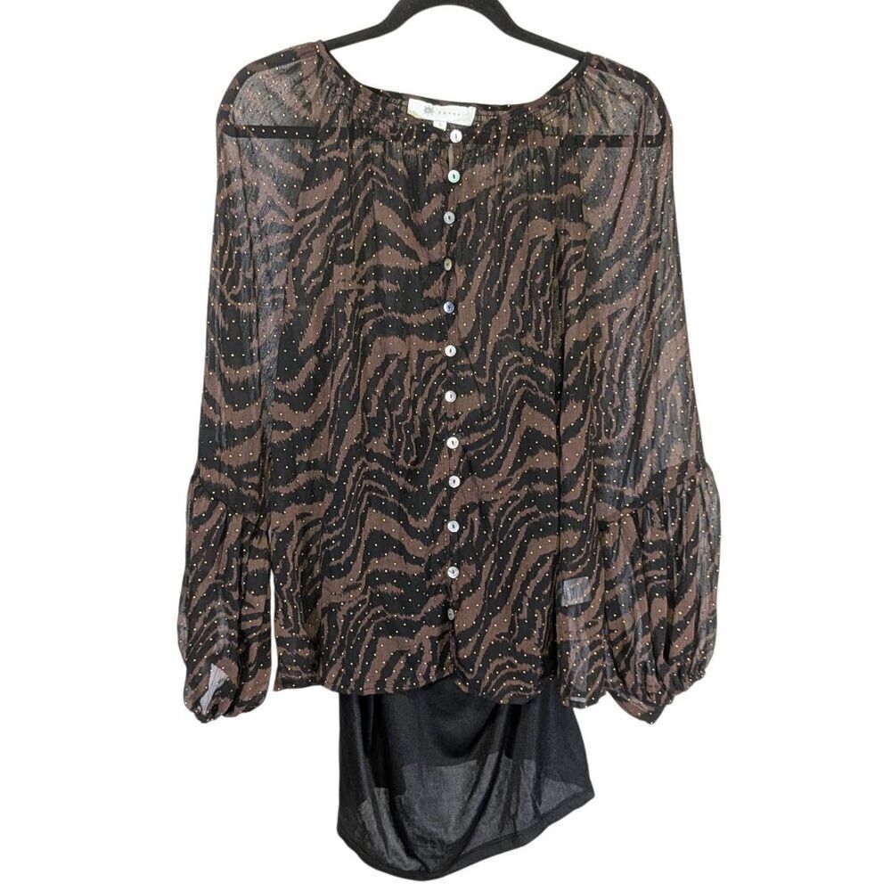 NWT Fever Zebra Print with Lurex Details Long Sleeves with Gathered  Shoulders &